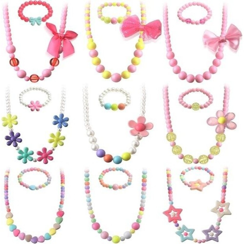 Girl Beaded Necklace/Bracelet sets -  Colorful, 9 sets - 18 pieces total